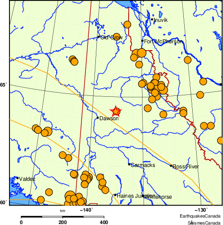 Map of historical earthquakes magnitude 5.0 and larger. Details in the data table below