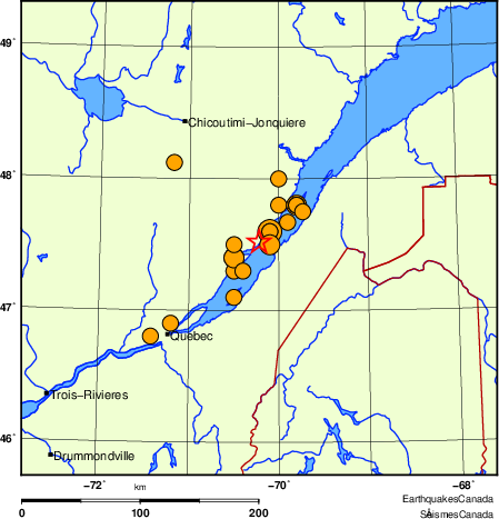 Map of historical earthquakes magnitude 5.0 and larger. Details in the data table below