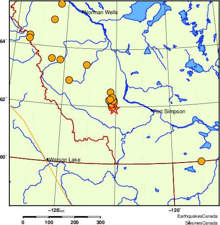 Map of historical earthquakes magnitude 5.0 and larger. Details in the data table below