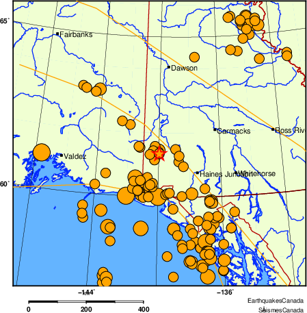 Map of historical earthquakes magnitude 5.0 and larger. Details in the data table below