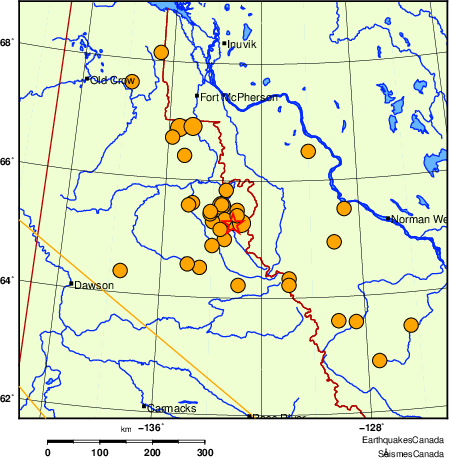 Map of historical earthquakes magnitude 5.0 and larger. Details in the data table below