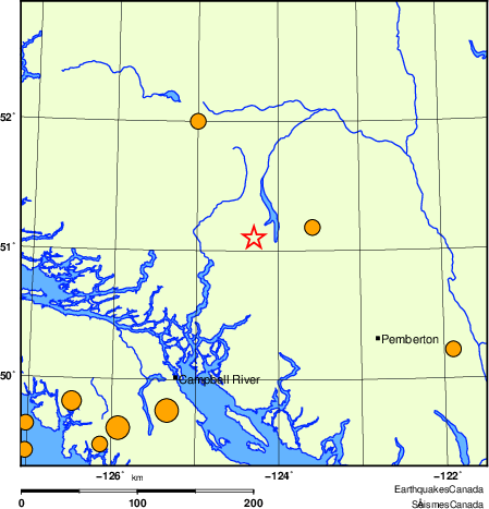 Map of historical earthquakes magnitude 5.0 and larger. Details in the data table below