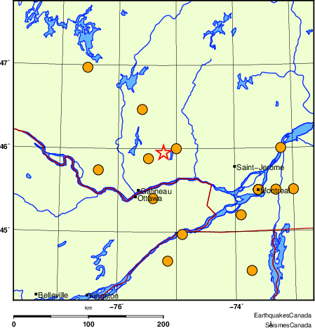 Map of historical earthquakes magnitude 5.0 and larger. Details in the data table below