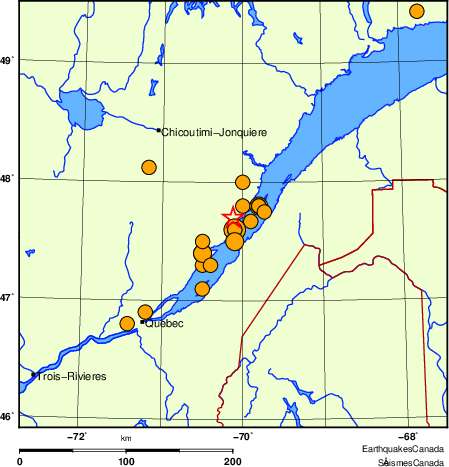 Map of historical earthquakes magnitude 5.0 and larger. Details in the data table below