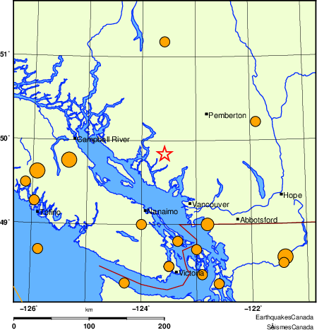 Map of historical earthquakes magnitude 5.0 and larger. Details in the data table below