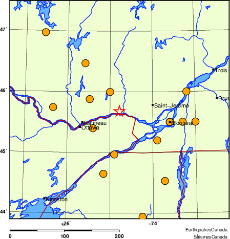 Map of historical earthquakes magnitude 5.0 and larger. Details in the data table below