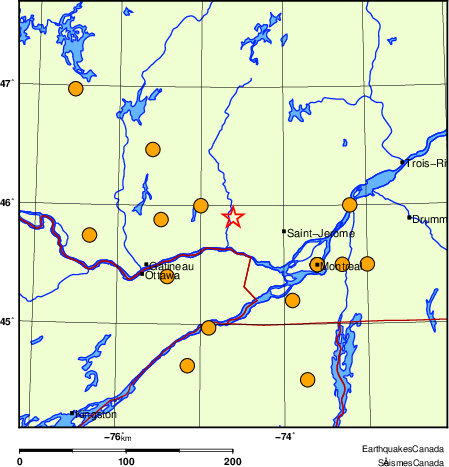 Map of historical earthquakes magnitude 5.0 and larger. Details in the data table below