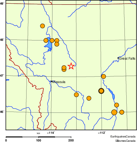 Map of historical earthquakes magnitude 5.0 and larger. Details in the data table below