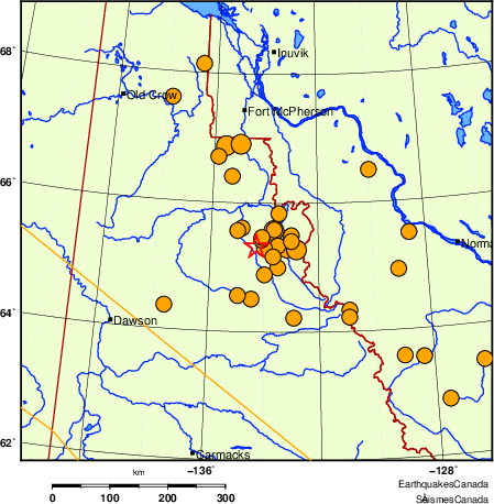 Map of historical earthquakes magnitude 5.0 and larger. Details in the data table below