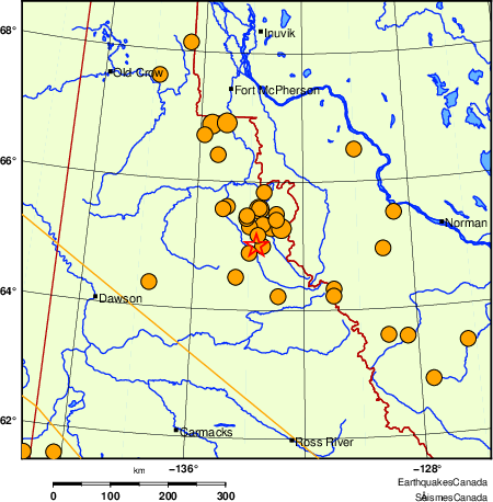 Map of historical earthquakes magnitude 5.0 and larger.  Details in the data table below